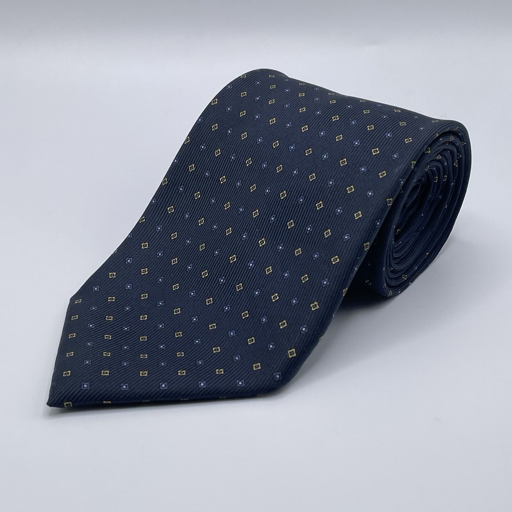Luciano‎ Barbera 100% Silk Tie Dark Navy Geometric 3.75"W x 59"L Italy READ